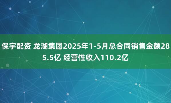 保宇配资 龙湖集团2025年1-5月总合同销售金额285.5亿 经营性收入110.2亿